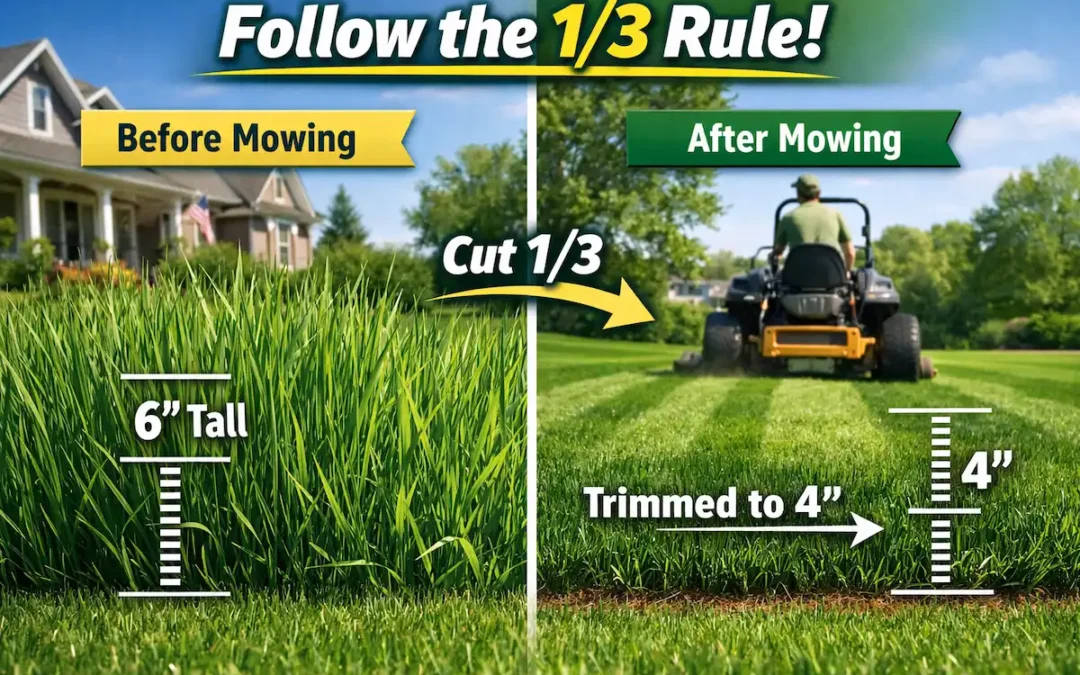 1/3 rule lawn mowing example showing proper cutting height for healthy grass in Caledonia and Hastings Michigan